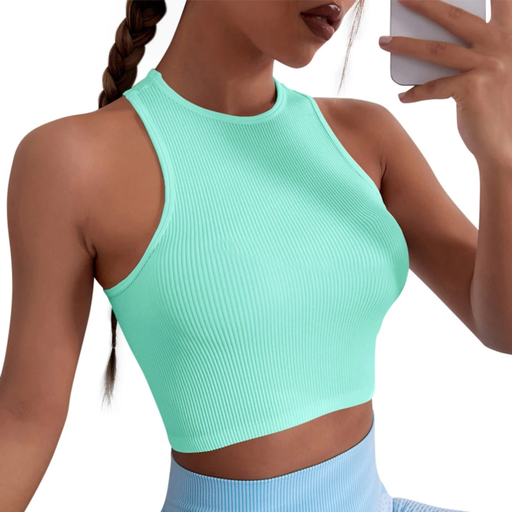 Woman Yoga Vest Fitness Gym Soft Sports Crop Tops Seamless Quick Dry Streetwear Workout Breathable Crop Tank Tops Without Pads