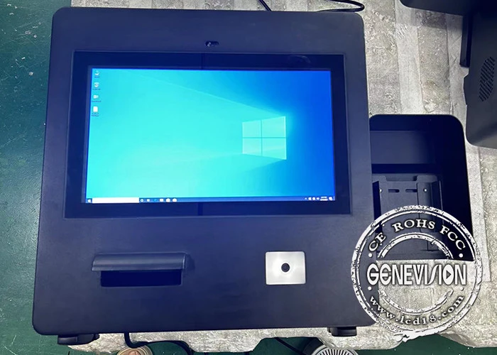 كشك مقطورة طعام خارجي مقاوم للماء مثبت على الحائط مقاس 15.6 21.5 بوصة شاشة لمس خارجية كشك مقطورة طعام ذاتية الخدمة