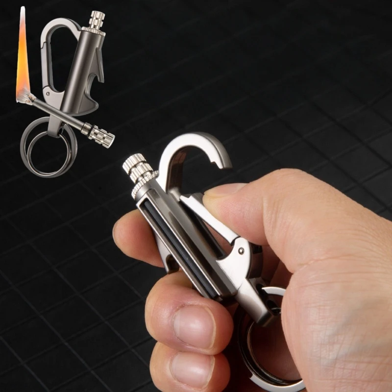 Multi Functional Keychain Outdoor Matching Fuel Igniter, Household Bottle Opener Metal Durable Lighter Cigarette Accessories
