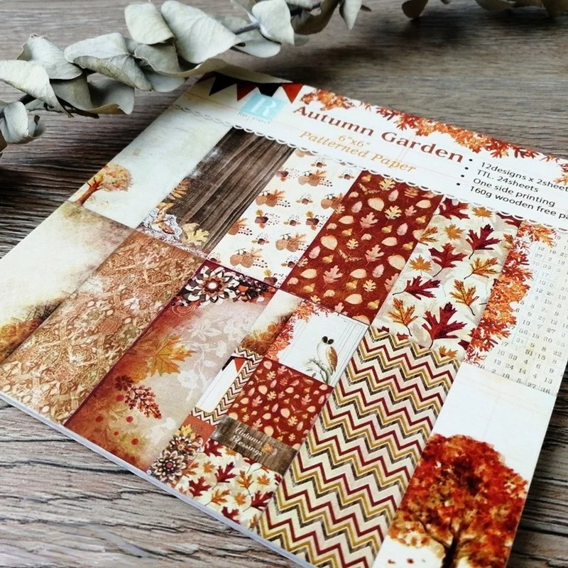 Paquete de álbum de recortes de papel con estampado de jardín de otoño, almohadilla de fondo artesanal hecha a mano, impresa de un solo lado