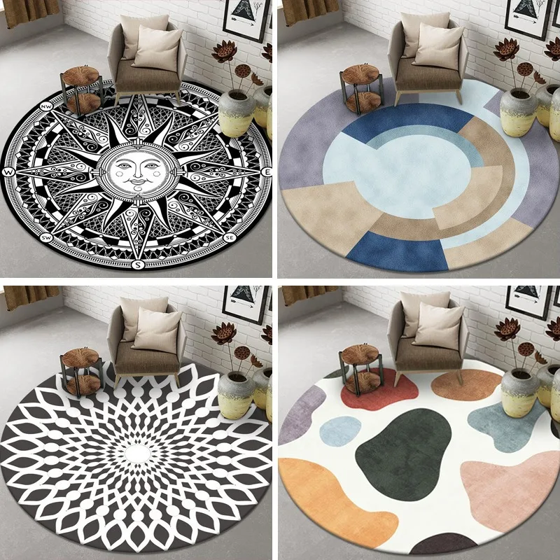 Round Rug with Abstract Print, Multi-Use Floor Mat for Living Room, Under Coffee Table, Bedside or as Blanket