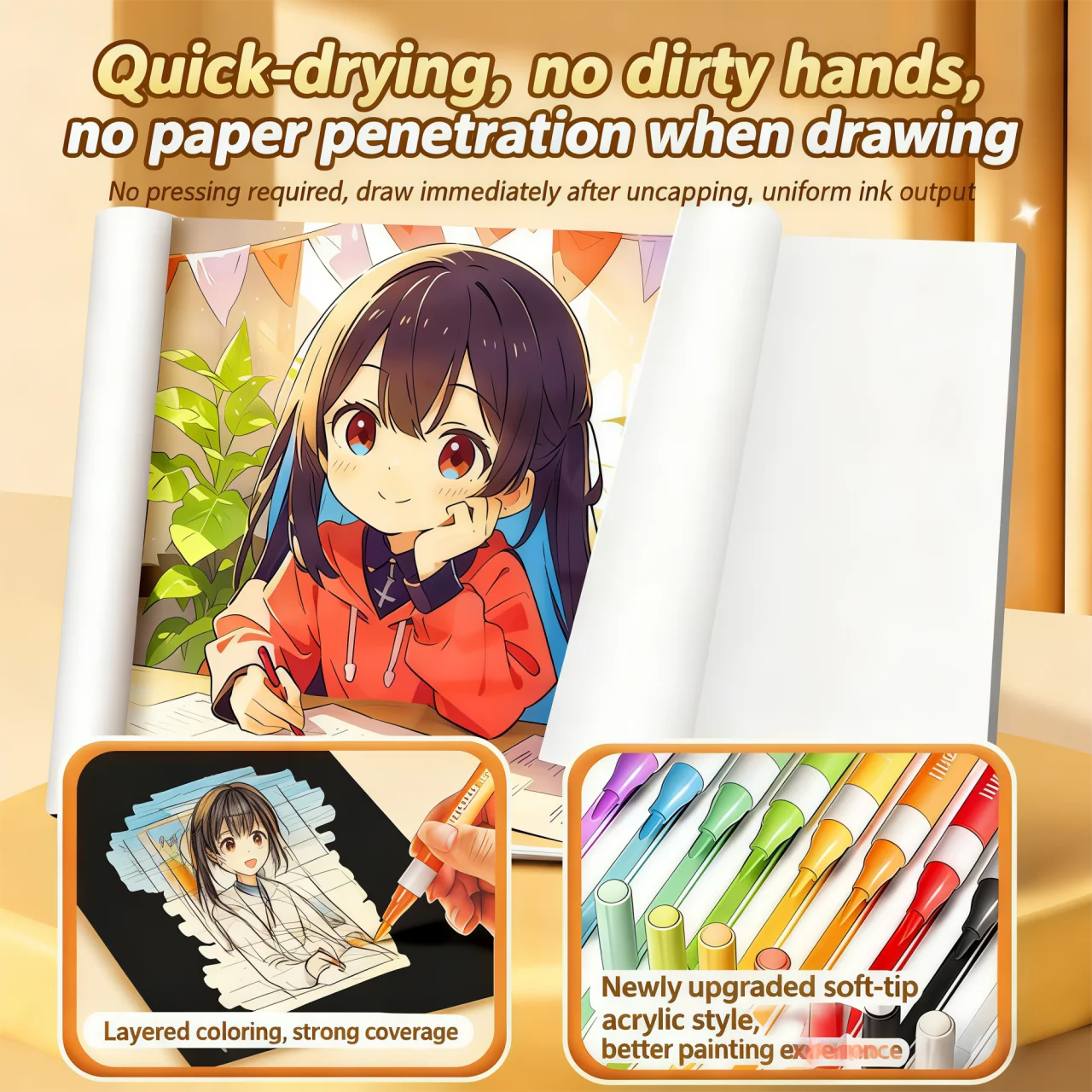 مجموعة أقلام تحديد فرشاة أكريليك ملونة 12/24/48/60/84 مع حافظة محمولة للحبر السائل مجموعة أقلام طلاء أكريليك للفن والحرف اليدوية #4