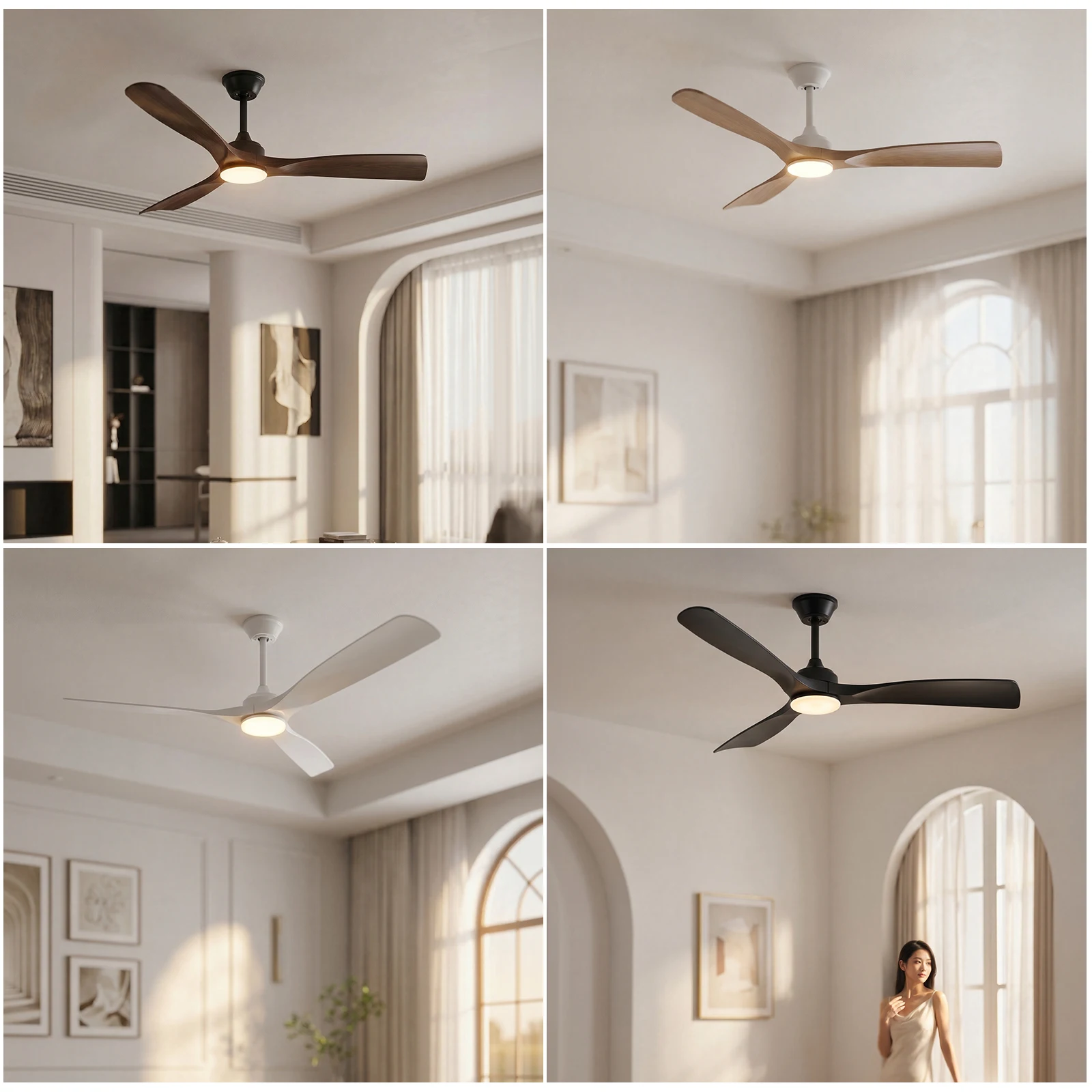 42/52 Inch Ceiling Fan Industrial Vintage ABS Ventilator With Light Remote Control Decorative Blower Retro Large Fans
