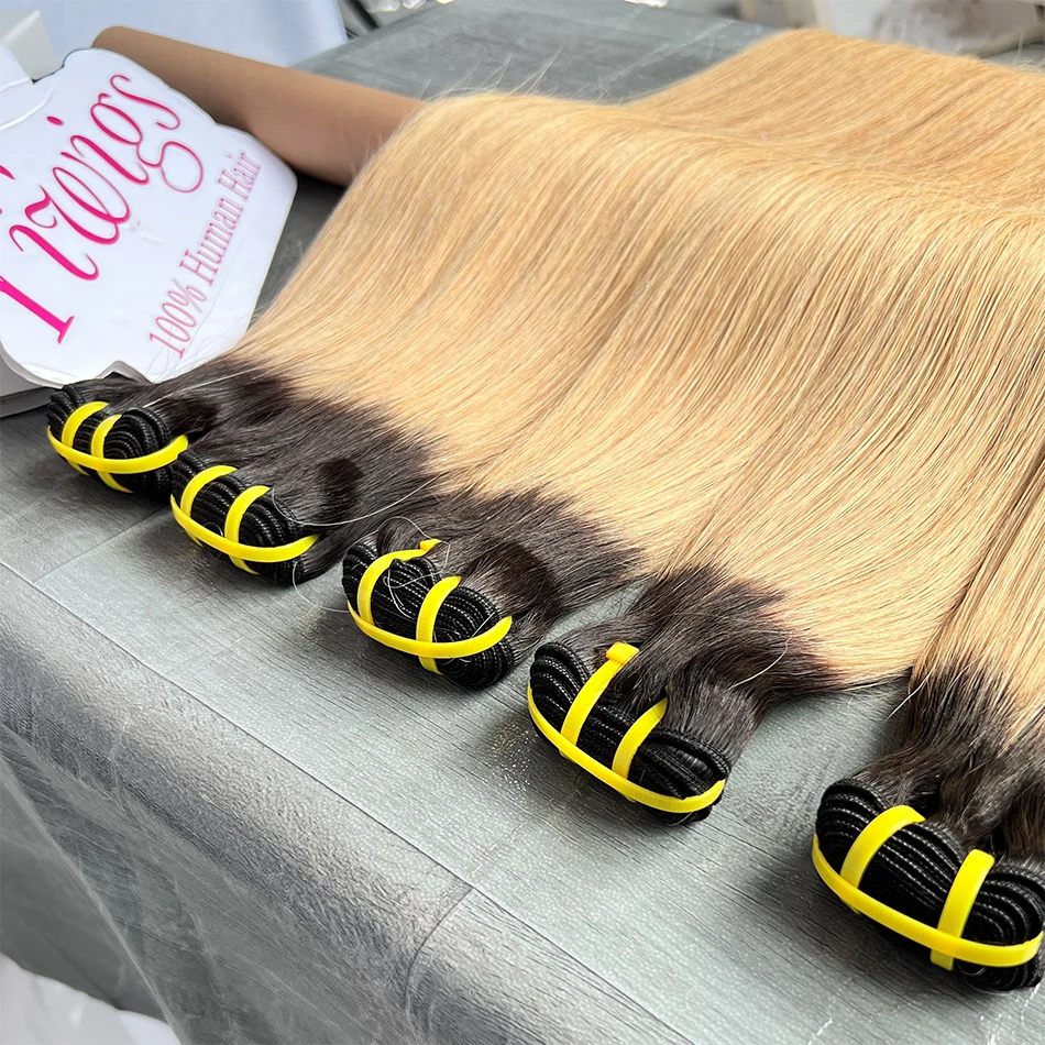 Yiwigs 10A Grade 1B27 Ombre Colored Bone Straight 100% Raw Human Hair Bundles 10-24 inches Hair Weave Extensions For Women