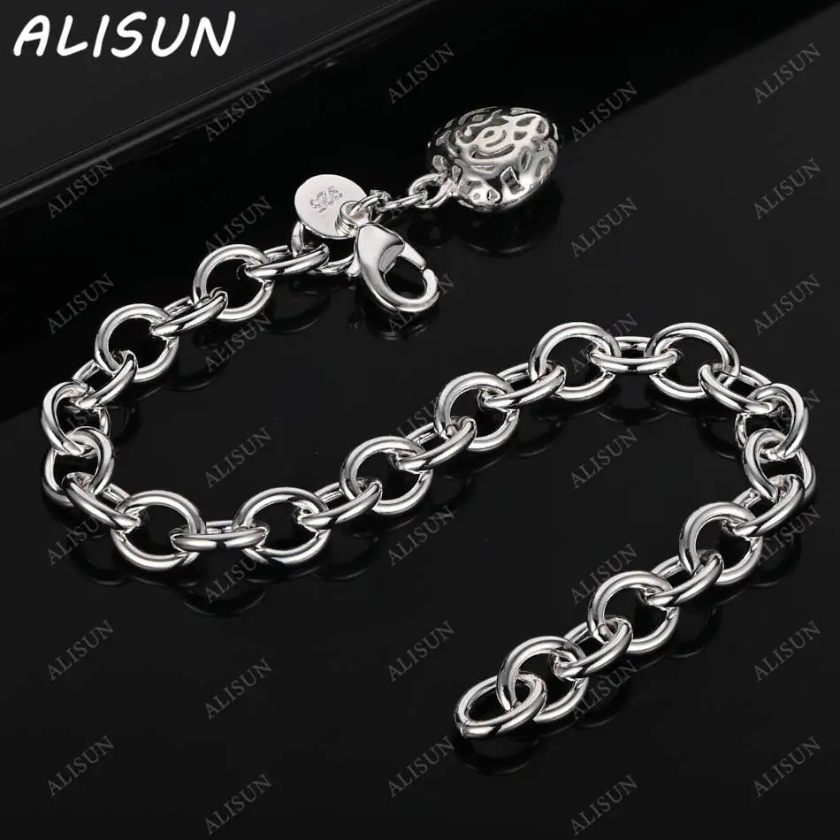 

ALISUN 925 Sterling Silver Hollow Heart Bracelets For Women Creativity Gifts Street All-match Party And Daily Wear