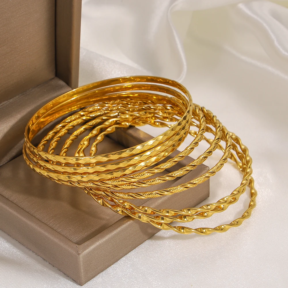 Greatera 3pcs/set Thin Stainless Steel Bracelets Twisted-pair Cable Design Bangle Stainless Steel Waterproof Women's Jewelry INS