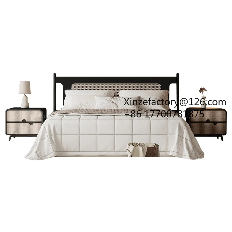 Factory Direct 2026 Top Rated Medieval retro bed model room villa master bedroom big bed B & B hotel full set of furniture