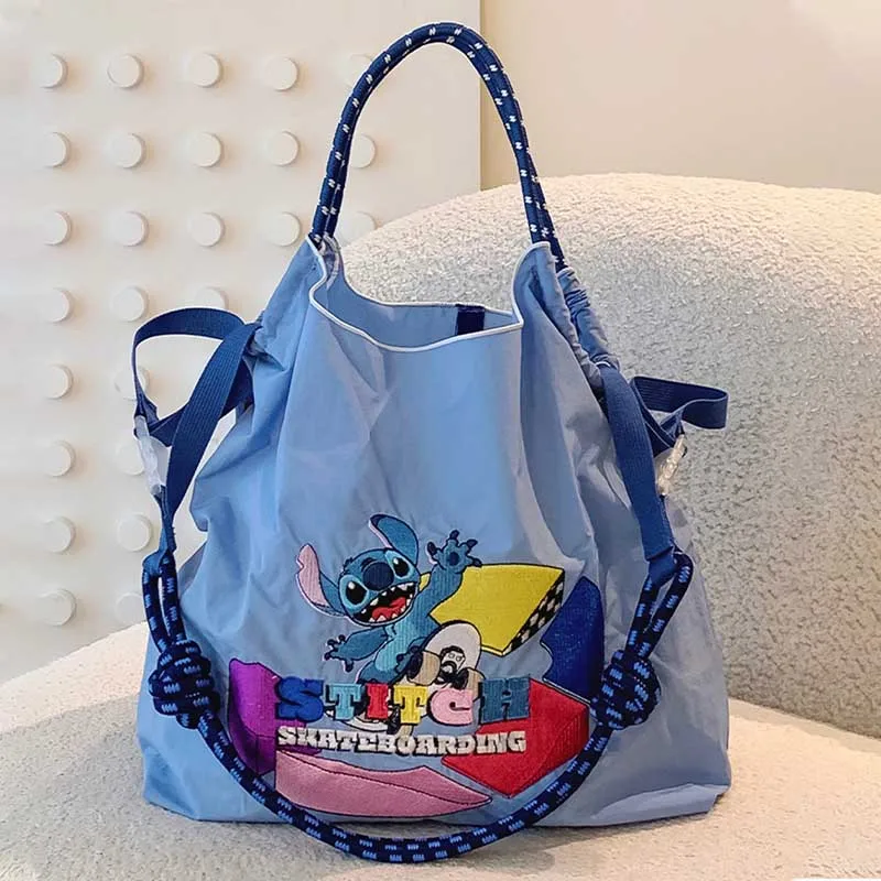 Disney-Stitch Bolsa de Ombro Grande Capacidade, Grande Capacidade, Bolsa de Compras Bordada, Anime Crossbody Bag, Grande, Média