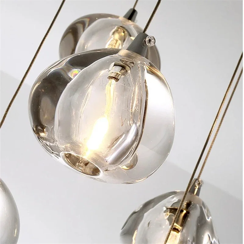 Imagem -06 - Crystal Water Drop Led Chandelier Pingente de Luz Moderna para Escadaria Luxo Nordic Ball Hanging Lamp Indoor Fixture Design