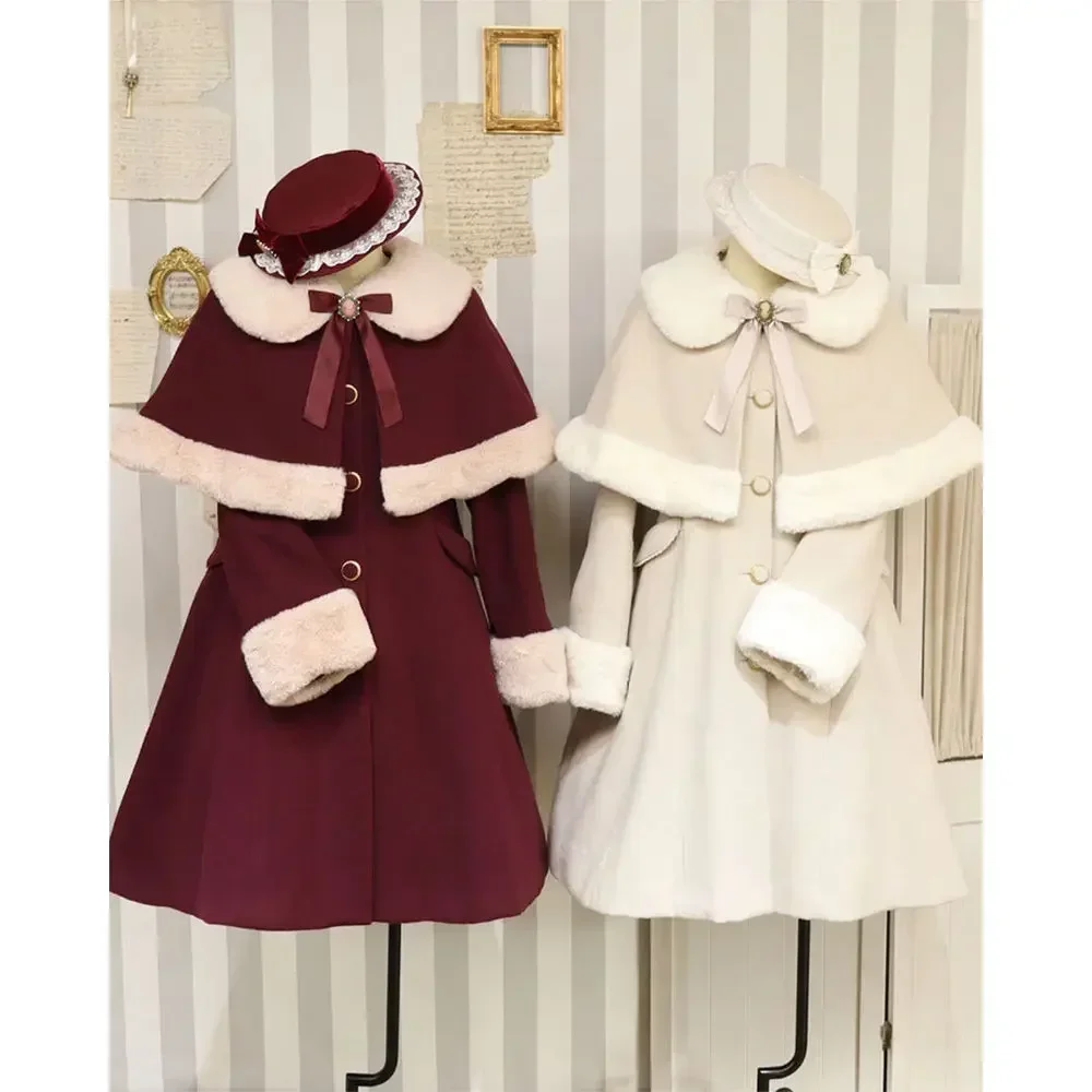 Winter Clothing New Japanese Sweet Soft Lolita Small Cape Two-piece Coat Fashion Design Thick Jacket Women Kawaii Outfit