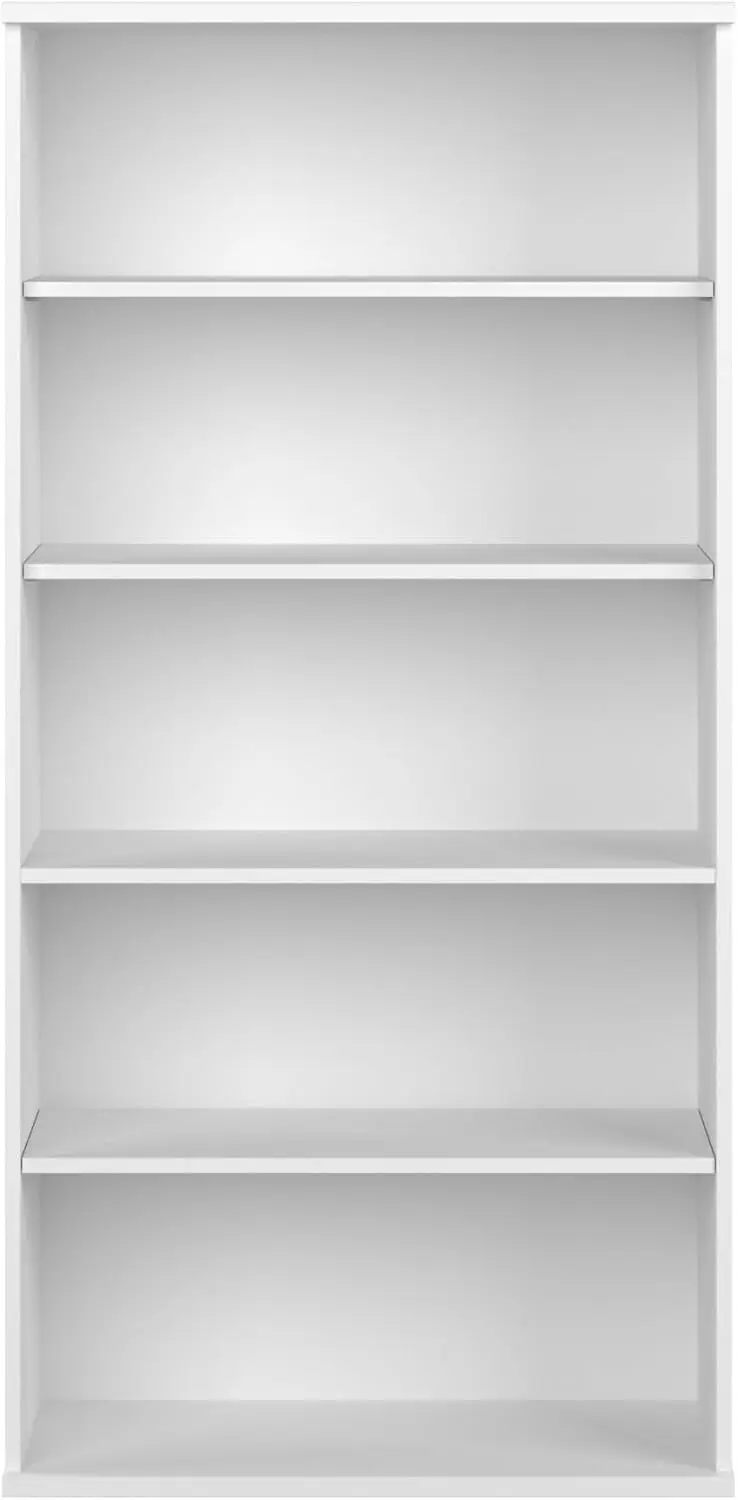 Furniture Studio C Tall 5 Shelf Bookcase in White, Large Bookshelf for Home or Professional Office