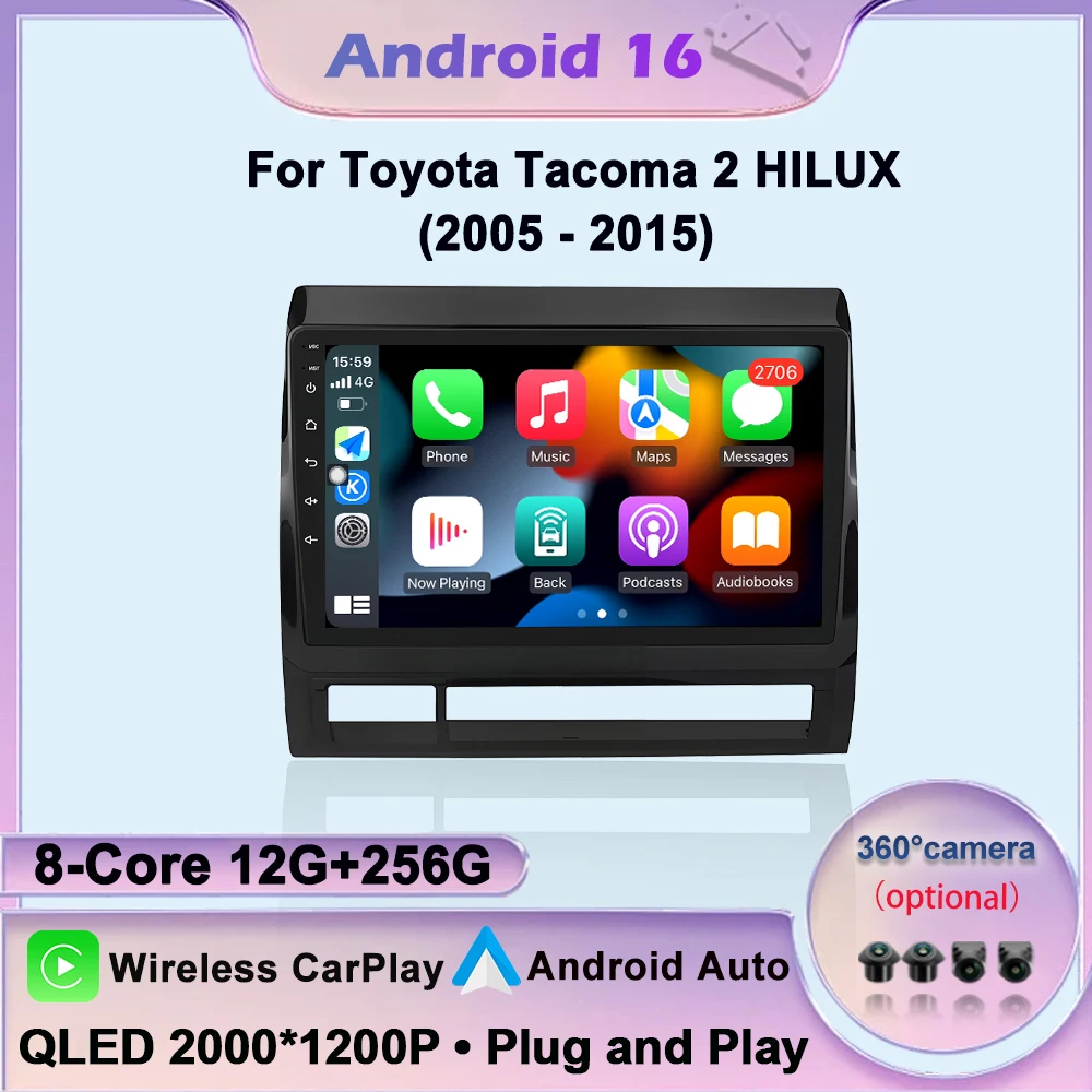 Android 16 Wireless Carplay Car Radio For Toyota Tacoma 2 HILUX 2005-2015 Navigation GPS Auto Lntelligent Multimedia Player BT