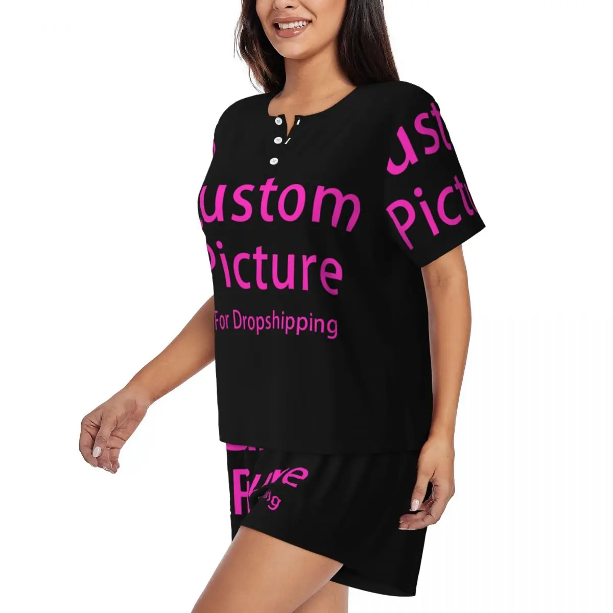 Custom Personalized Custom Photo Logo Pajama Sets for Women 2 Piece Customized DIY Print Short Sleeve Pjs Shorts Sleepwear