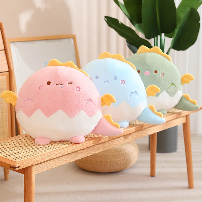 Kawaii Eggshell dinosaurus mewah bantal lempar mainan lucu boneka lembut hewan bulat lemak naga Plushie boneka Sofa bantal Dekorasi Rumah