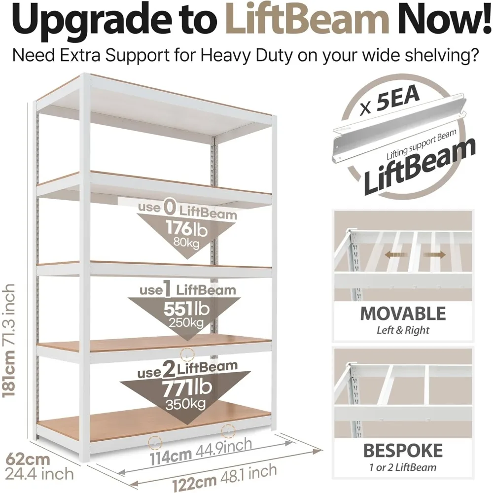 House Z-Beam White Boltless Heavy Duty Garage Storage Shelving Adjustable 5-Tier Metal Shelves Laminated Shelf Industri