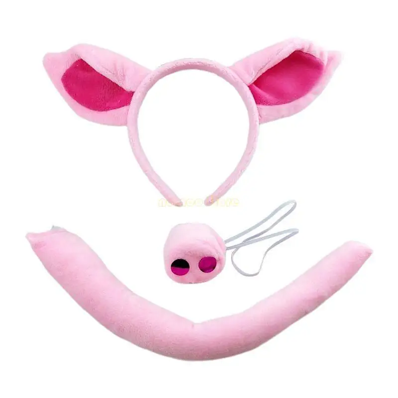 31BF – bandeau oreilles cochon, nez queue, ensemble d'accessoires Costume, coiffure d'animal d'halloween, cochon rose