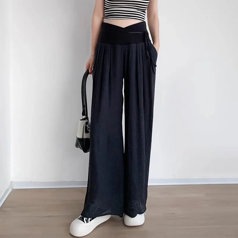 Maternity Wide Leg Pants Summer Maternity Ice Silk Pants Summer Maternity Wear Wide-leg Pants Thin Outer Wear Loose Pleated Pant