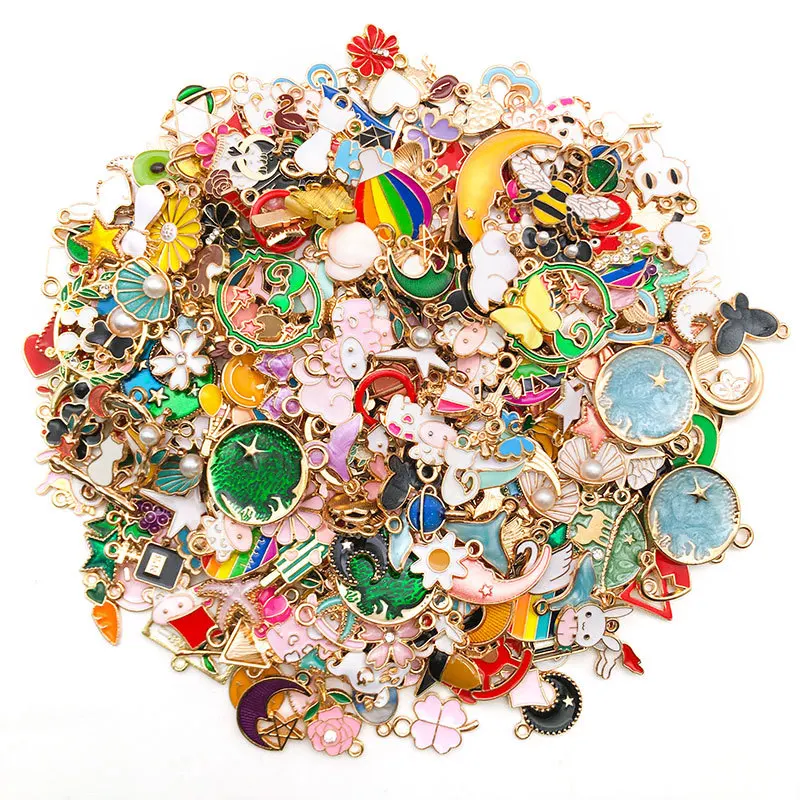 Mixed 10/20pcs Enamel Animals Flowers Unicorn Crown Series Charms Pendant DIY Necklace Earrings Charms for Jewelry Making