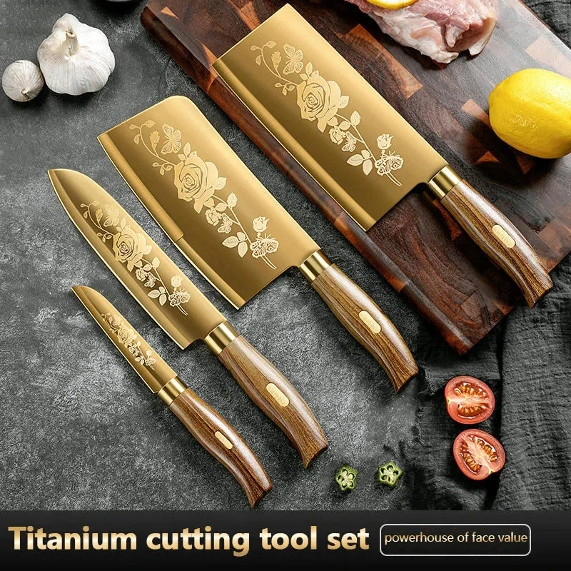 Exquisite titanium plated stainless steel printing knife, home kitchen knives, bone knives, fruit knives, delicate chef knives