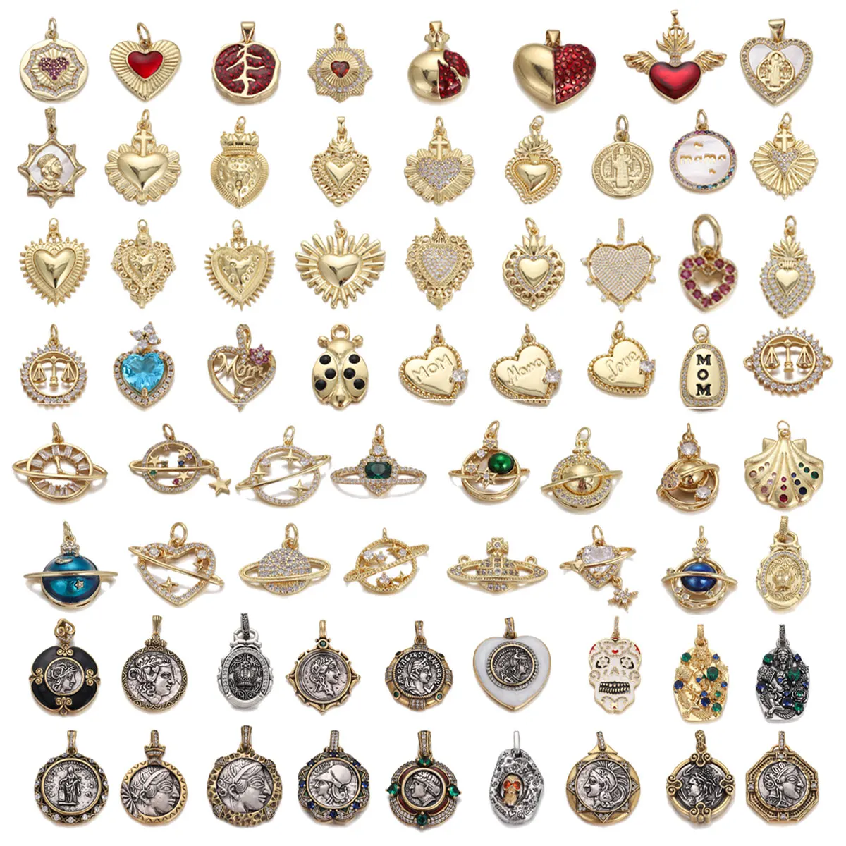 Heart Love Jewelry Pendants Classic Luxury Cubic Zirconia Charms for Jewelry Making Brass Accessories Supplies DIY Gift