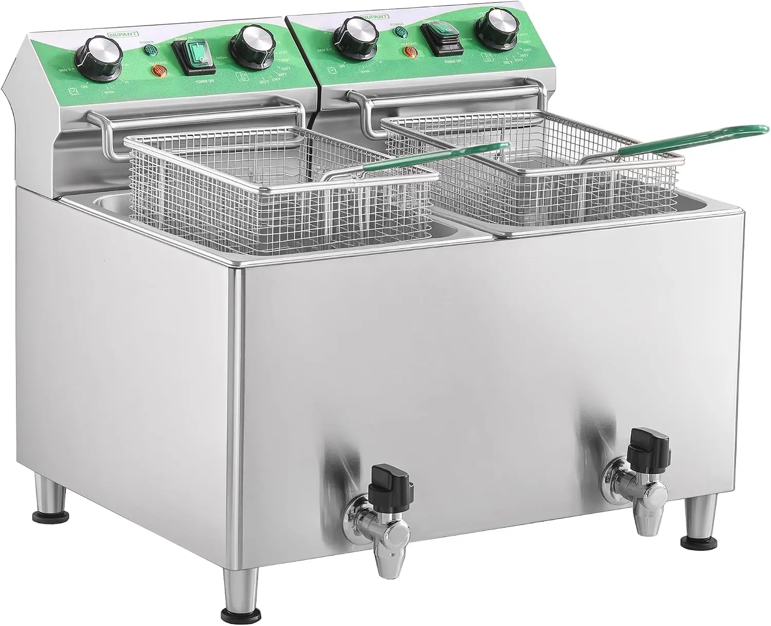 ^25.3QT/24L Commercial Deep Fryer with Oil Filtration and Timer Electric Deep Fryer with 2 Baskets and Lids Dual Tank Stainless