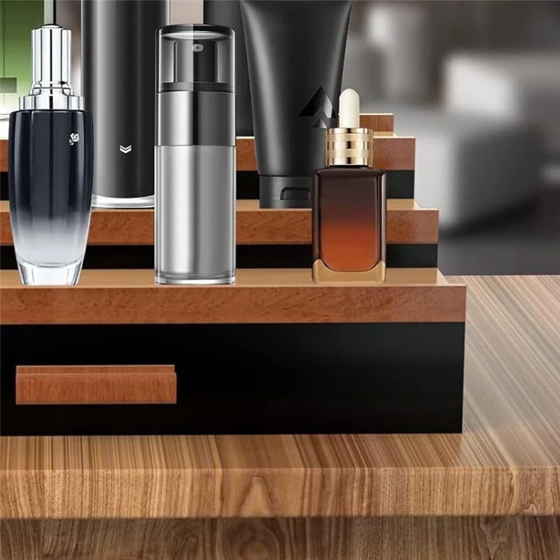

Wooden Cosmetics Storage Box Perfume Display Stand With Drawer Stepped Perfume Storage Box-B91B