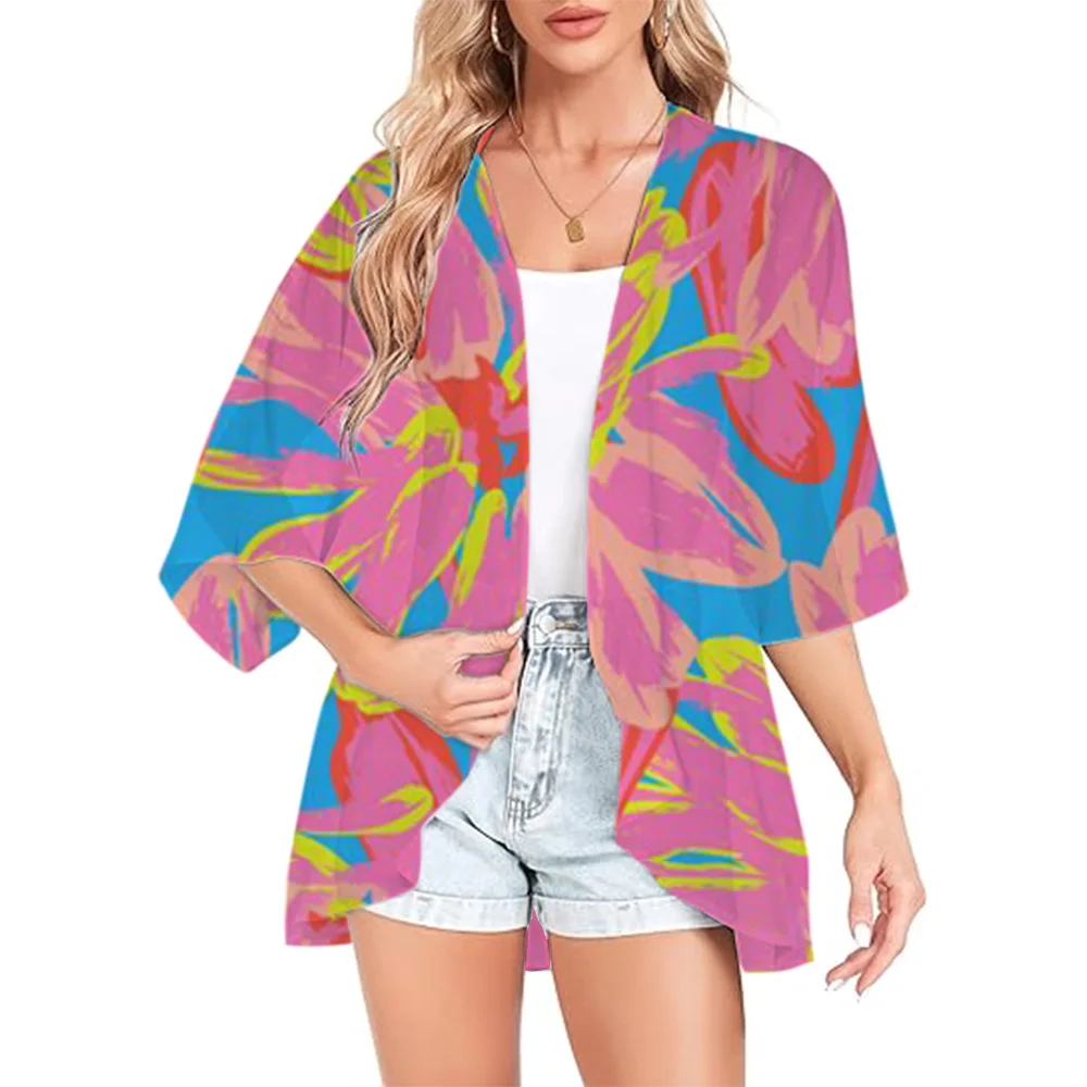 Hawaii Beach Fashion Kimono Cardigan Cover-ups Women's Chiffon Tops Ligthweight Open Front Shirts Summer Kimono Party Cloak 2024