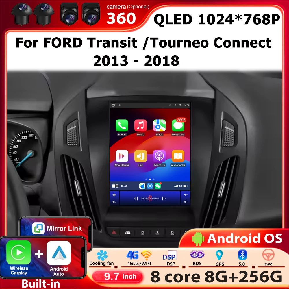 9.7 Inch For FORD Transit /Tourneo Connect 2013-2018 Android 16 Auto Car Radio Multimedia Video Player GPS Navigation BT Carplay