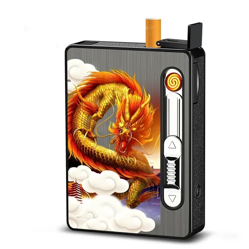 Portable Automatic Cigarette Case USb Rechargeable Electronic Lighter with LED Light Cigarette Case 10 Cigarettes Men\'s Gadgets