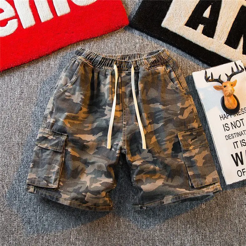 Camouflage Denim Shorts Men's Summer Retro Casual Pants Medium Pants Style Versatile Straight Five-point Pants