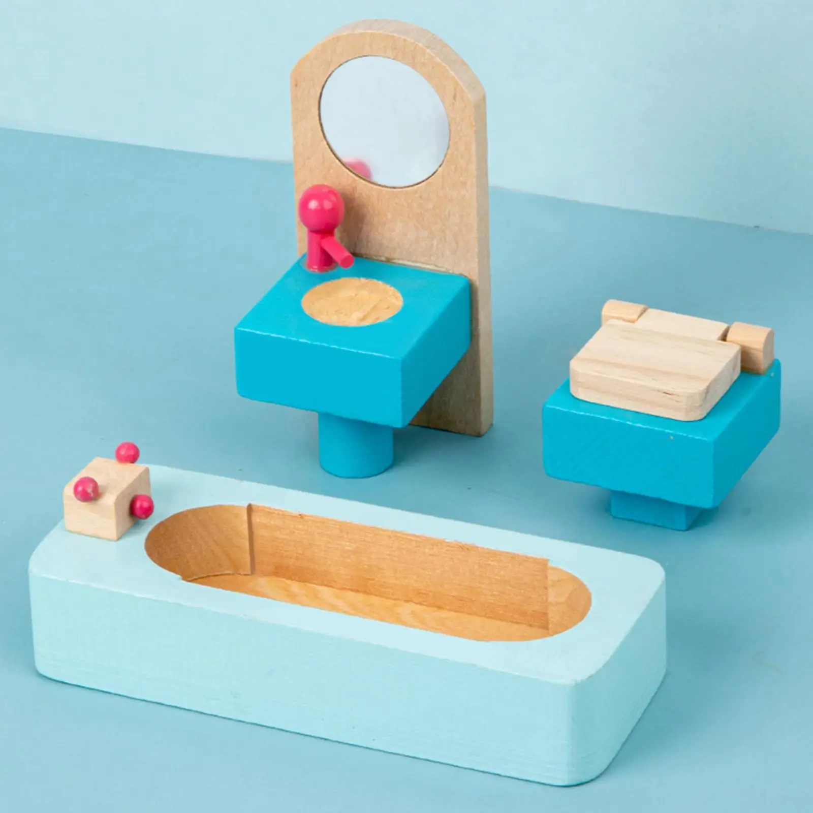 26 Uds. Muebles de madera para casa de muñecas, muebles para casa de juegos de juguete, sala de estar y baño