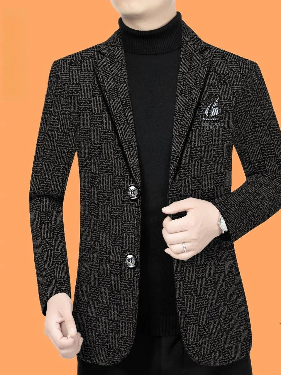 

Thiened Fce Men's Single-Button Suit Jaet Casual Sle Long Sve Autumn Winter New Arrival Chinese Production