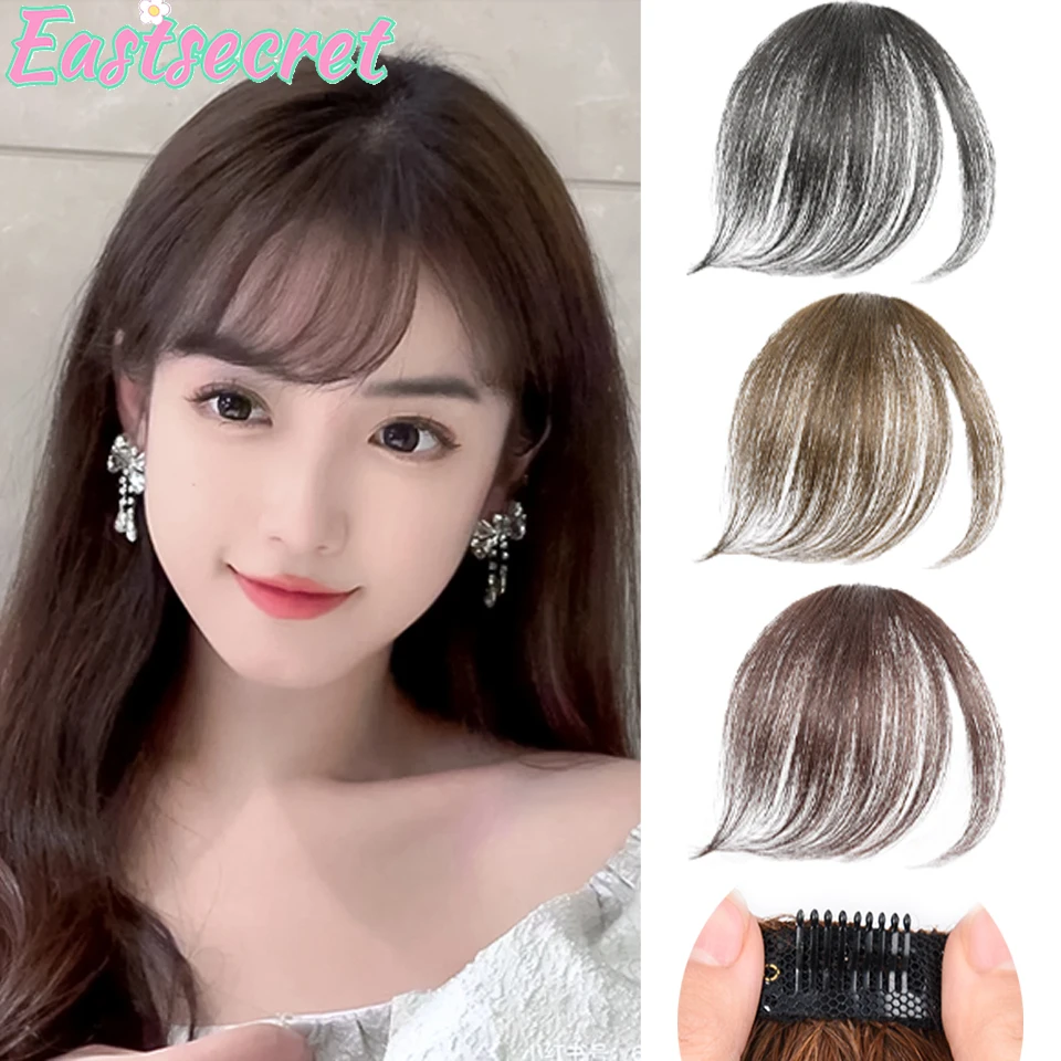 EAST Natural Forehead Invisible Clip-in Fake Oblique Bangs Wig Seamless Synthetic Bang Hairpieces Extension