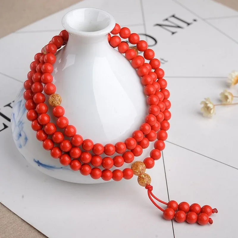 108 Red Cinnabar Buddha Beads Bracelet for Safe Life Year Nian Zhu Sha Bracelet