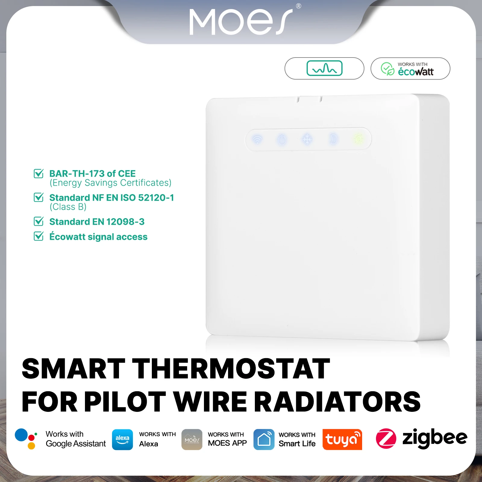 MOES TUYA ZigBee Smart Thermostat For Pilot Wire Heating Radiator Support Ecowatt Electricity Monitoring Works with Alexa Google