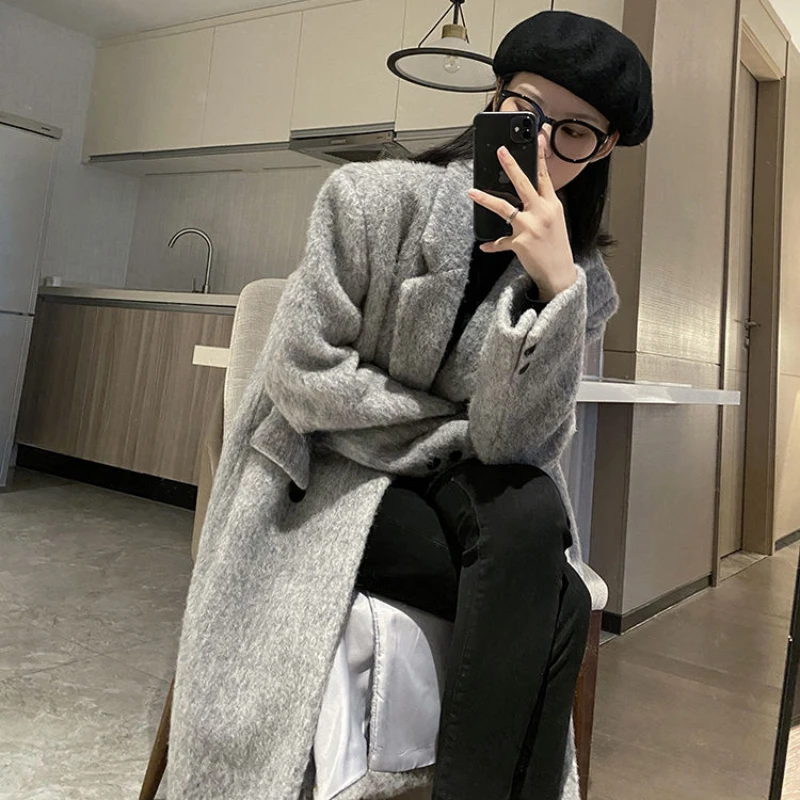 Blends Women Outwear Simple Thicken Winter Coats Loose Solid Office Lady Vintage Newly Leisure Chic All-match Kpop Trendy Street