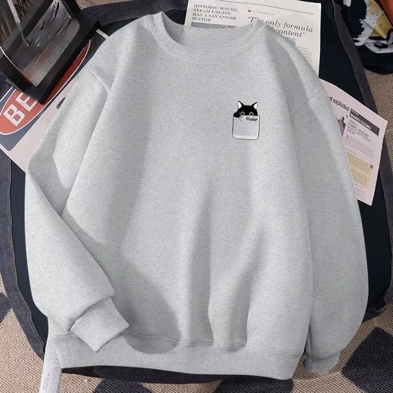 Small Black Cat Paper Box Printed M-8XL Male Too Tough Fashion Long Sleeves Couple Clothes