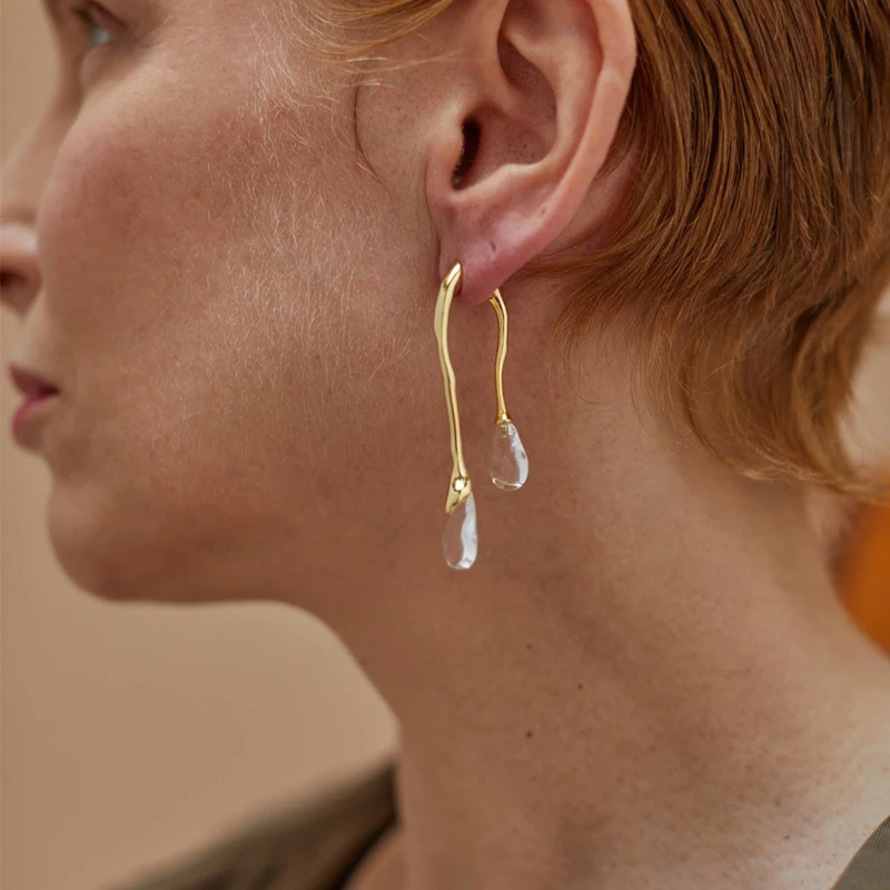 European and American Fashion Exaggerated Retro Transparent Crystal Pendant Stud Earrings Contracted Geometric Long Earrings