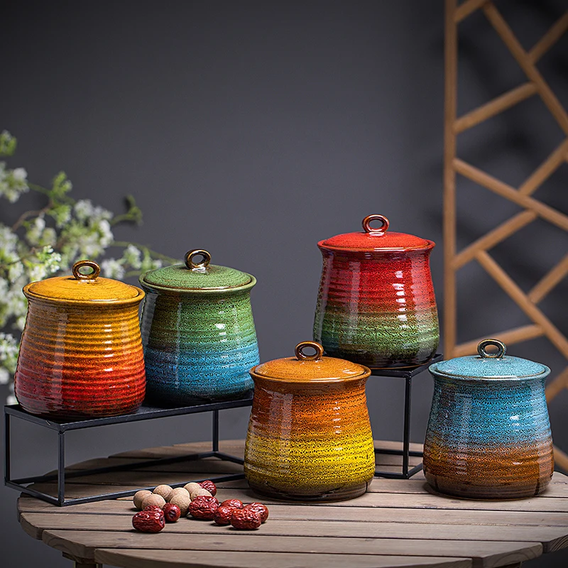 Kiln glazed coffee tea food storage tank with sealing lid for kitchen