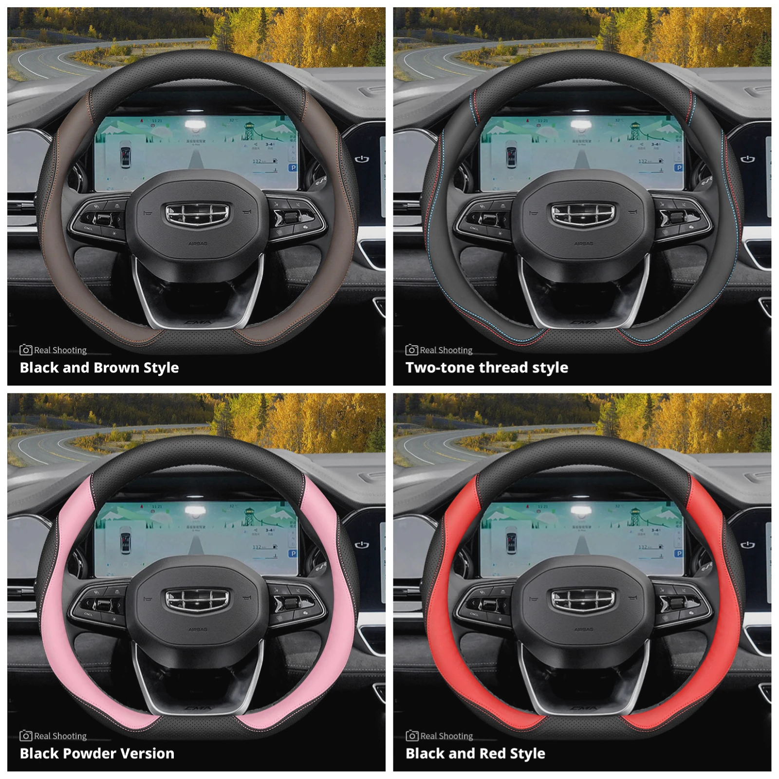 Leather Car Steering Wheel Cover for Geely Emgrand Monjaro Coolray Atlas Okovango 2022 2023 2024 2025 2026 Interior Accessories