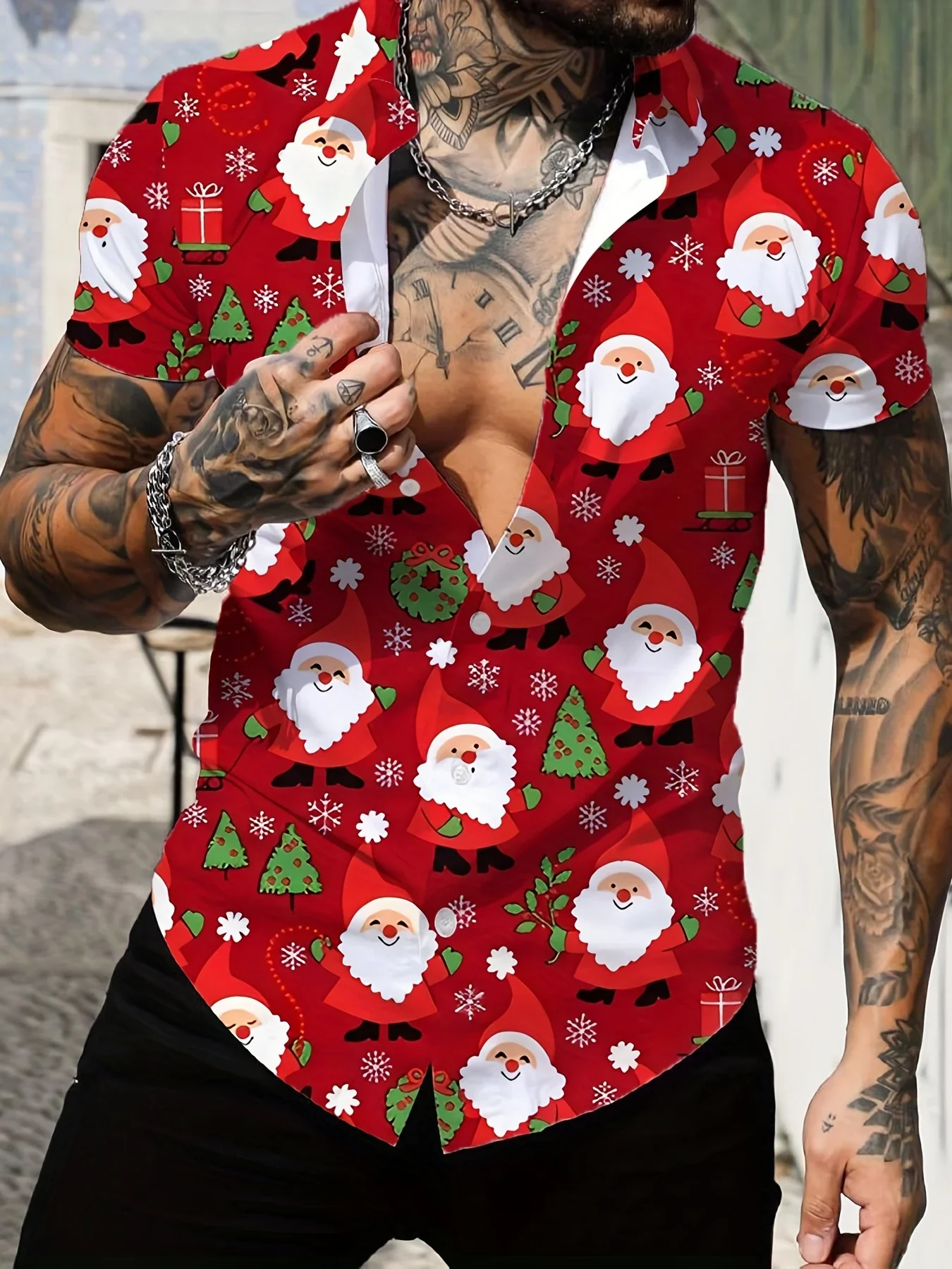 

Christmas Santa Elk Deer 3D Print Men's Shirt Oversize Men Clothing Casual Beach Hawaiian Sport Casual Vacation Christmas Shirt