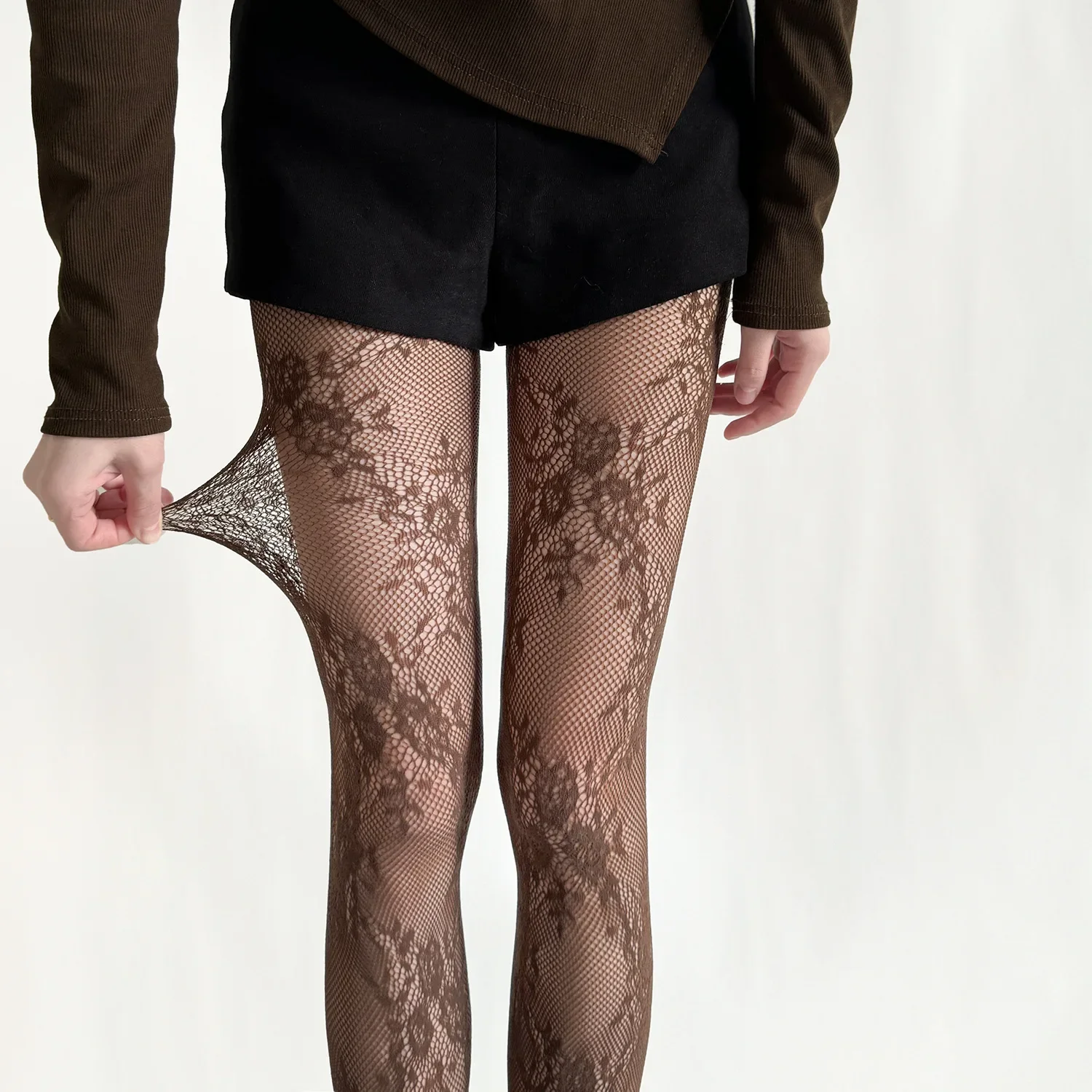 Sommer Damen Sexy Netz-Spitzen-Strümpfe mit Blumenmuster, Overknee-Strümpfe, Netzstrümpfe, Modische Retro-Blumen Mädchen Alltags-Strumpfhose – Detail 7