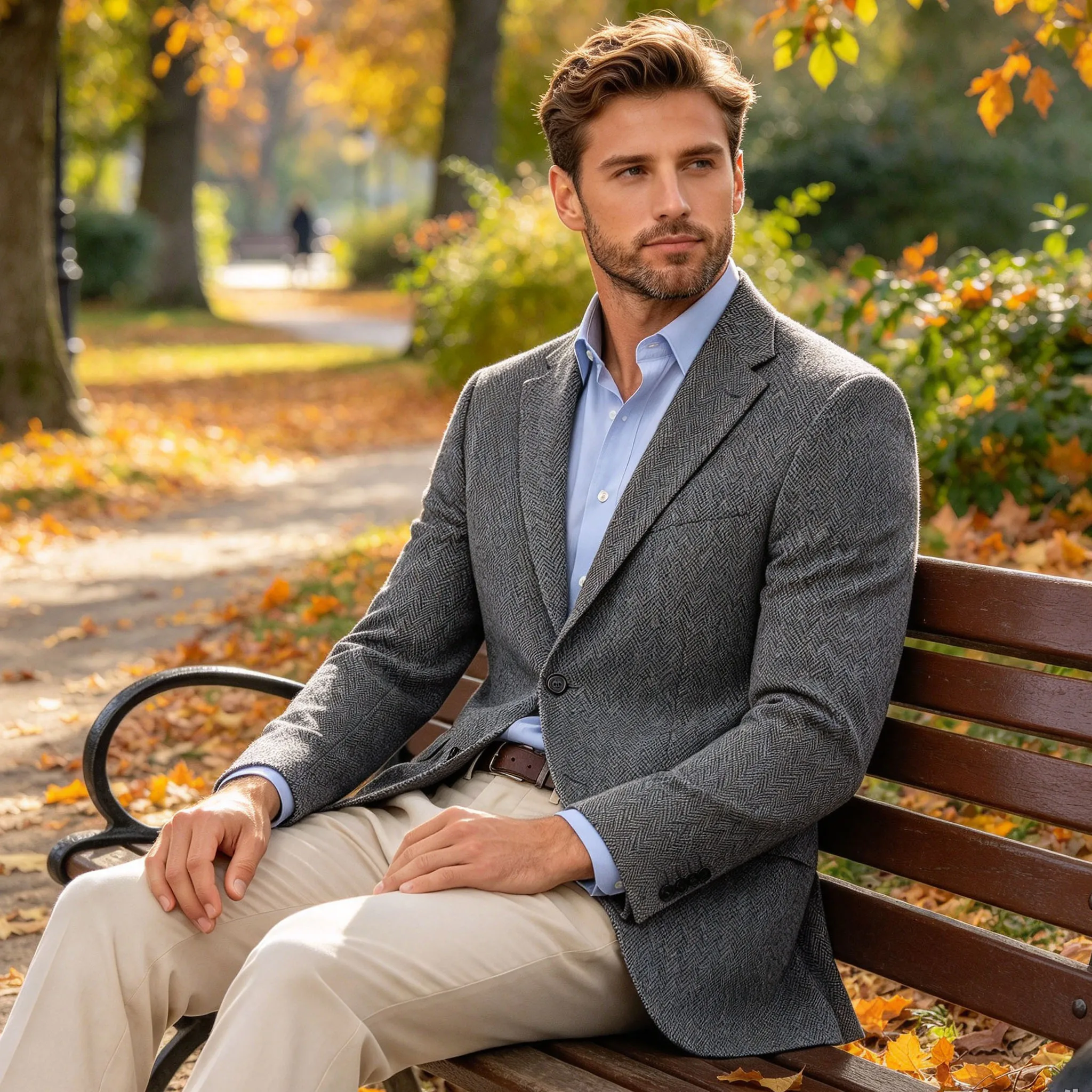 Blazer de Tweed con Patrón de Espiga para Hombre, Chaqueta de Traje Ajustada de Solapa Entallada con Botones, Chaqueta Formal de Oficina, Abrigo Deportivo, Chaqueta Casual de Negocios para Fiesta