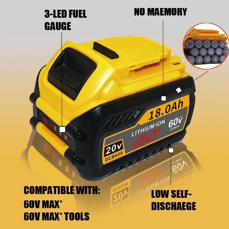 18Ah For DEWALT 20V/60V MAX Compatible DCB609 DCB547-XJ DCB200 DCB201 DCB609 DCB182,DCB204 Battery for Flexvolt 60v Max Battery