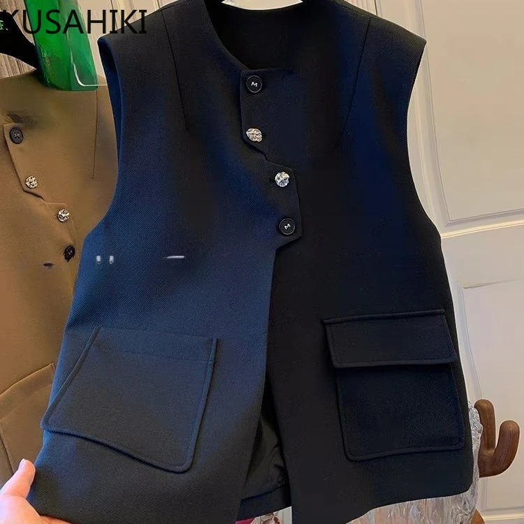 KUSAHIKI moda causale elegante giacca gilet per le donne 2024 autunno nuovo stile monopetto gilet