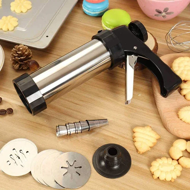 Aço inoxidável Cookie Press Gun Kit, Creme Decoração Gun Set, DIY Manual Churros Maker, Biscuit Pastelaria, Tubulação Bico