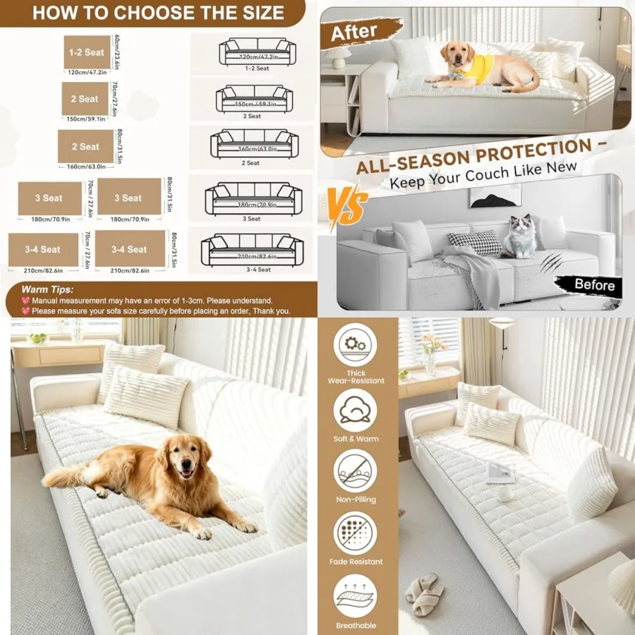 

Couch Cover for Dogs Washable, Non Slip Plush Fuzzy Sofa Covers for 3 Cushion Couch Pet Friendly, Soft All Seasons Sofa Slipcov