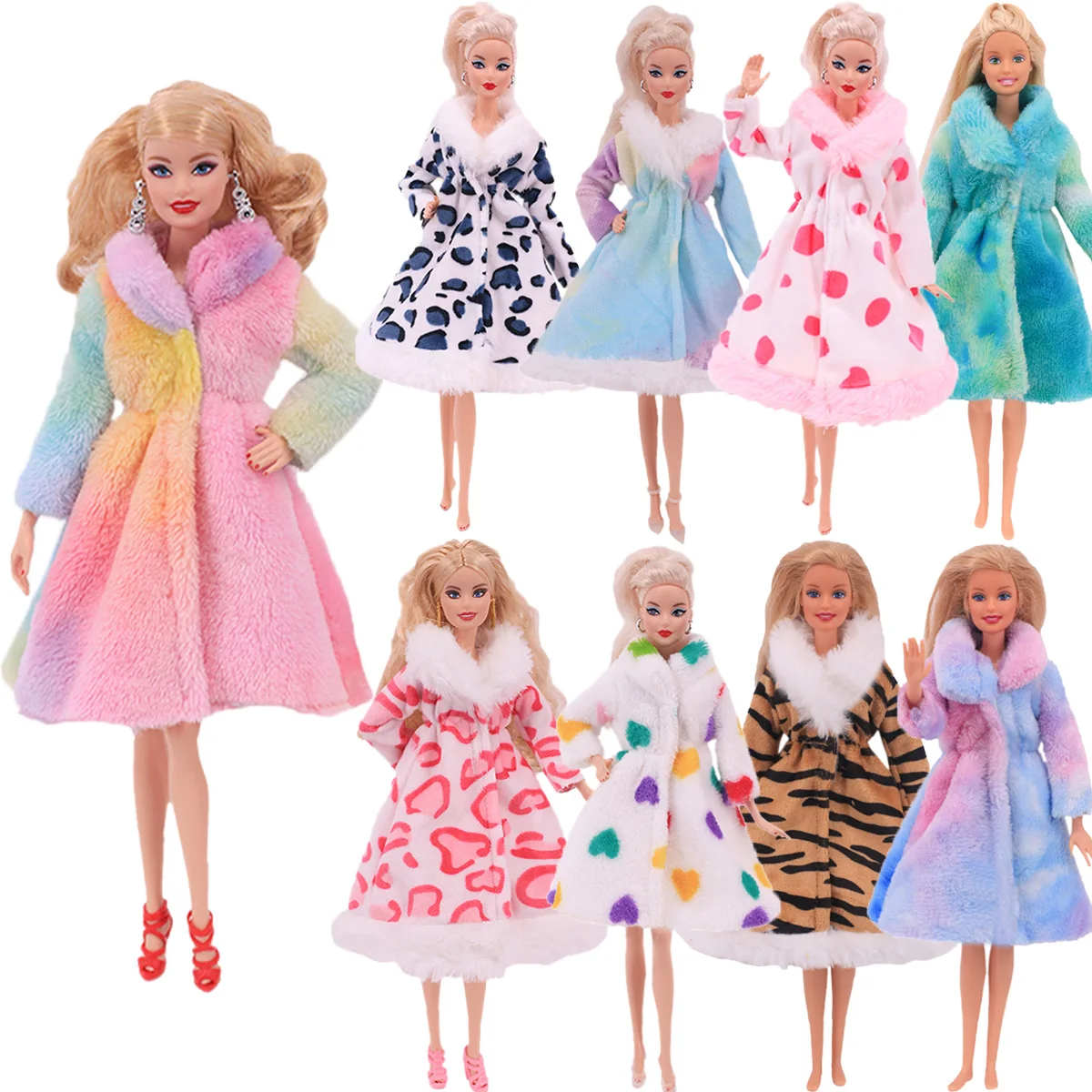 Doll Clothes Barbies Fashion Coat Plush Top Pants Clothes Beret Doll House Accessories For 11.8 Inch Barbies Girls Toy Gift