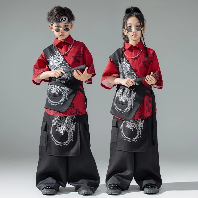 

Chinese Style Boys Girls Ballroom Dance Outfit Children'S Jazz Dance Costume Kids Hip Hop Clothing Street Dancewear DW10712