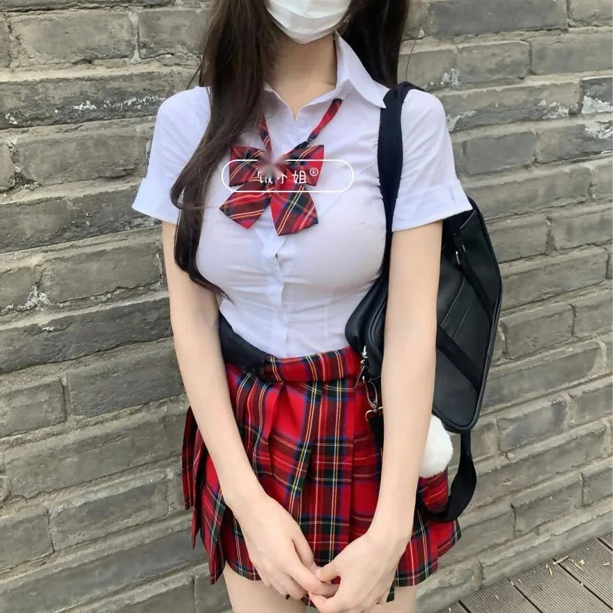 plus Size Jk Uniform Shirt Waist Cinched Spicy Girl White Shirt Women's College Style Top Slimming Skirt Set Fashionable Ense...